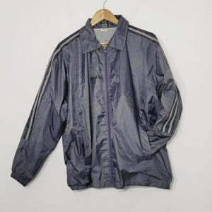 Vintage Blue Windbreaker Track Jacket Stripe Sleeve Charcoal Lightweight Retro